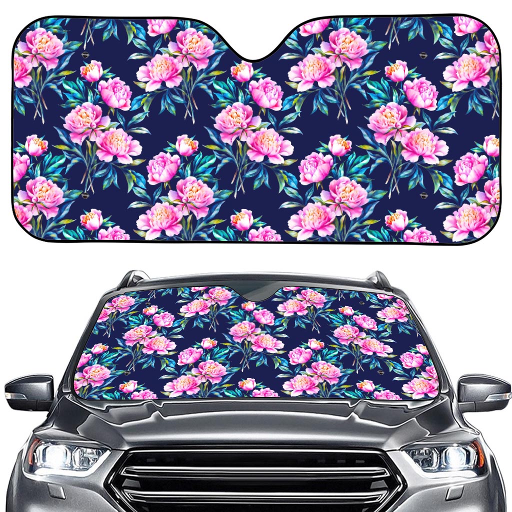 Pink Peony Floral Flower Pattern Print Car Windshield Sun Shade