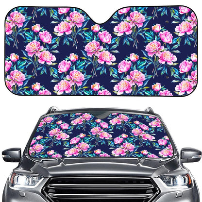 Pink Peony Floral Flower Pattern Print Car Windshield Sun Shade