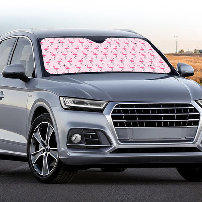 Pink Polka Dot Flamingo Pattern Print Car Windshield Sun Shade