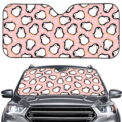 Pink Polka Dot Penguin Pattern Print Car Windshield Sun Shade