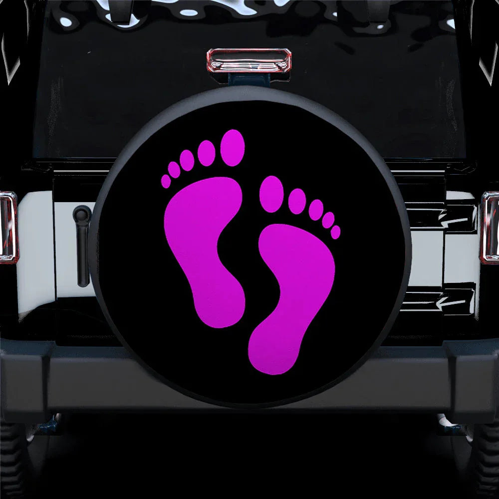 Pink Print Foot Jeep Car Leather Spare Tire Cover - PersonalizedFury