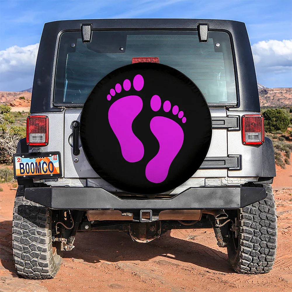 Pink Print Foot Jeep Car Leather Spare Tire Cover - PersonalizedFury