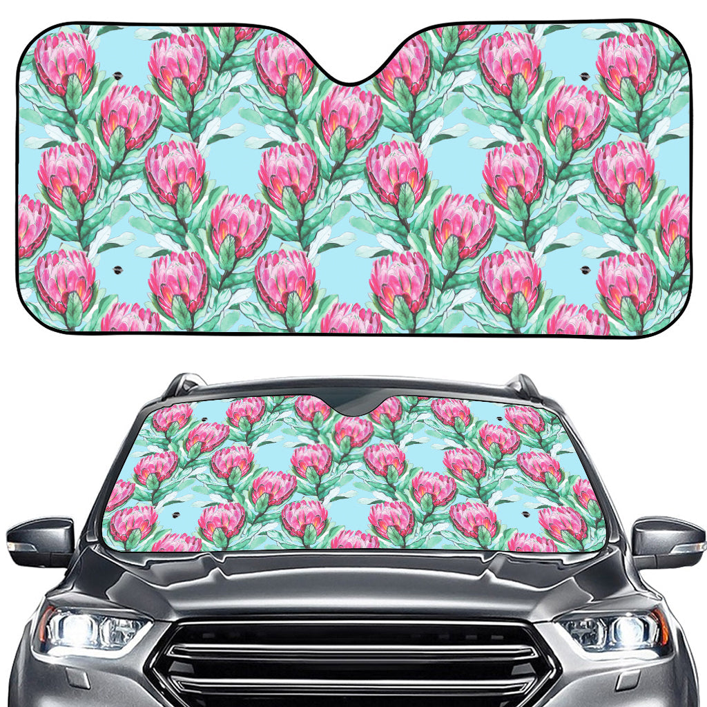 Pink Protea Pattern Print Car Windshield Sun Shade