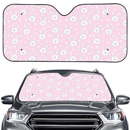 Pink Rabbit Pattern Print Car Windshield Sun Shade
