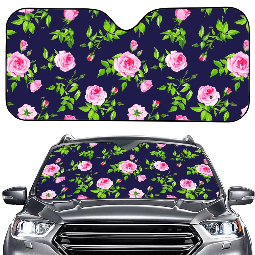 Pink Rose Floral Flower Pattern Print Car Windshield Sun Shade