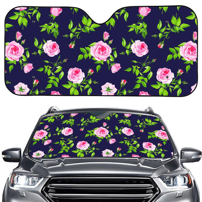 Pink Rose Floral Flower Pattern Print Car Windshield Sun Shade