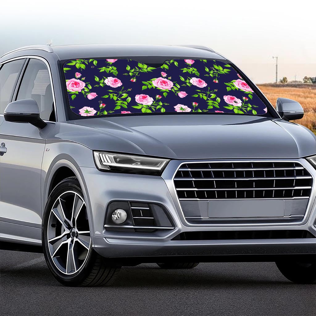Pink Rose Floral Flower Pattern Print Car Windshield Sun Shade