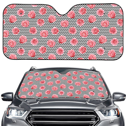 Pink Rose Zigzag Pattern Print Car Windshield Sun Shade