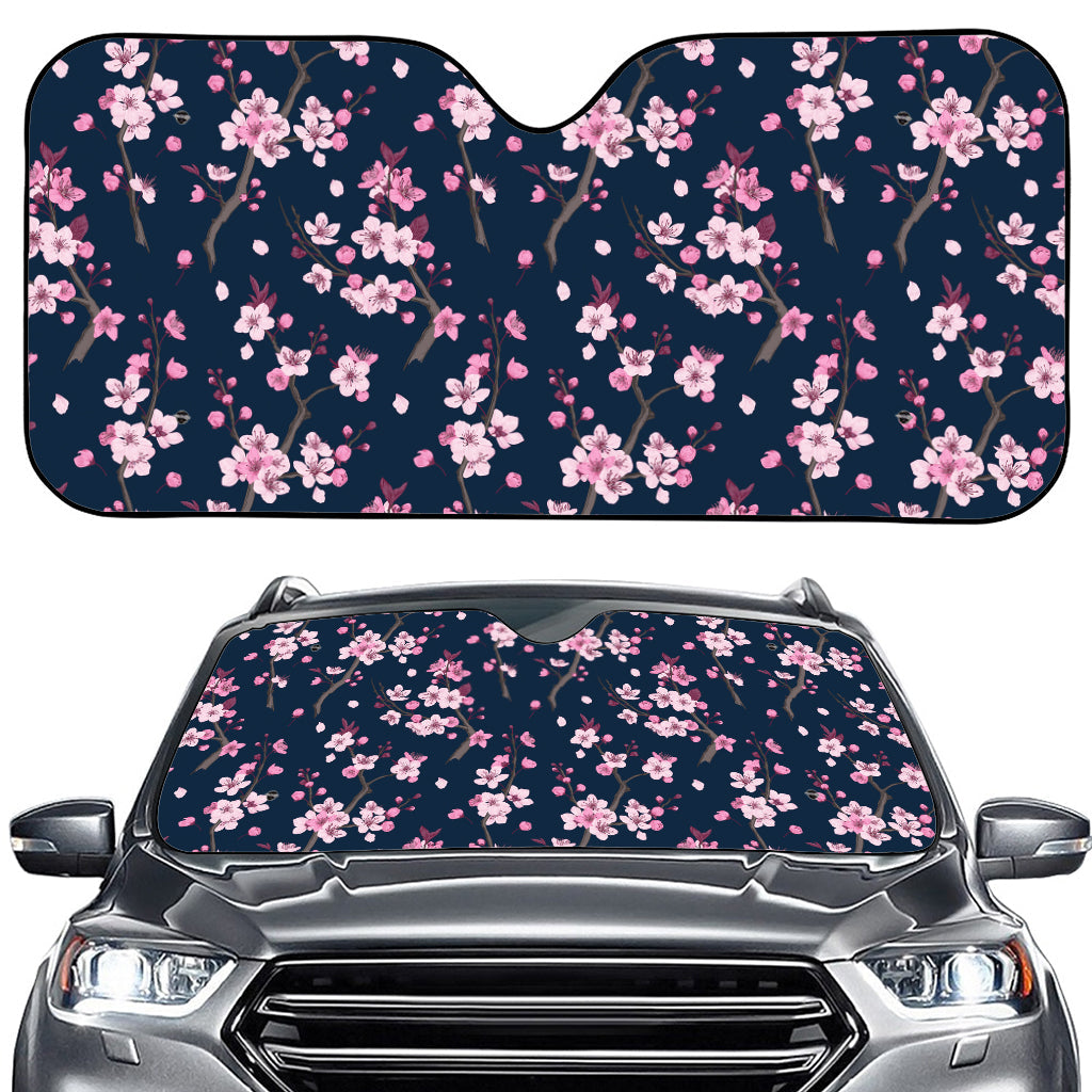 Pink Sakura Cherry Blossom Pattern Print Car Windshield Sun Shade