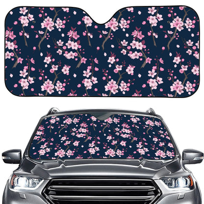 Pink Sakura Cherry Blossom Pattern Print Car Windshield Sun Shade