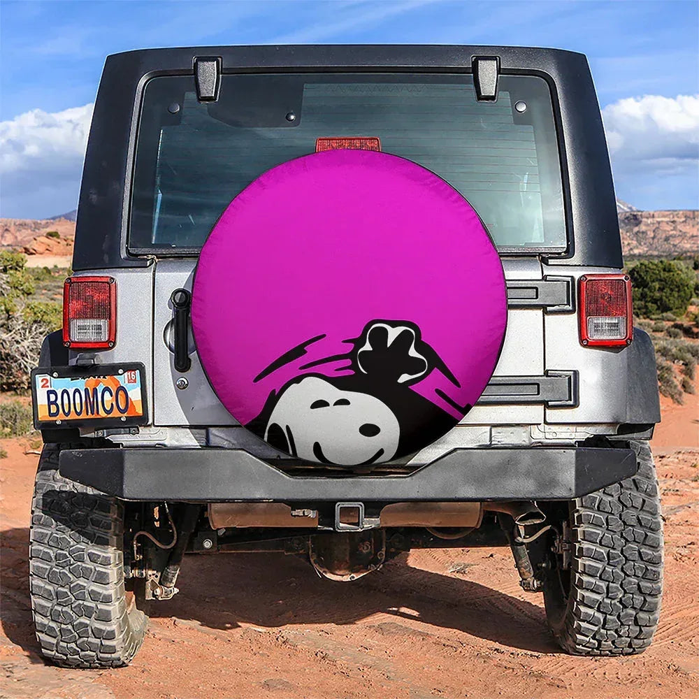 Pink Snoopy Peek A Boo Funny Jeep Car Leather Spare Tire Cover - PersonalizedFury
