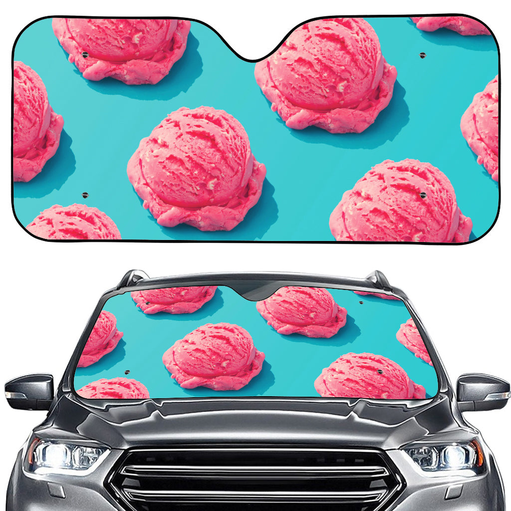 Pink Strawberry Ice Cream Print Car Windshield Sun Shade