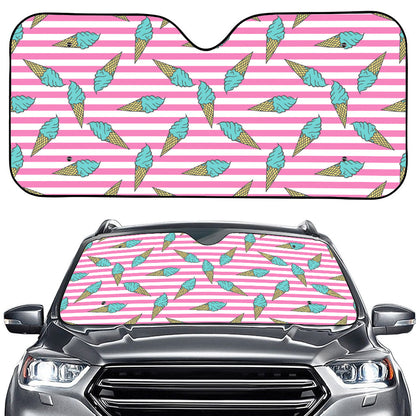 Pink Striped Ice Cream Pattern Print Car Windshield Sun Shade
