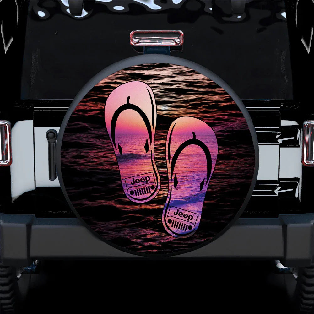 Pink Summer Sea Wave Women Flip Flops Tropical Beach Sunset Sandals Jeep Car Leather Spare Tire Cover - PersonalizedFury