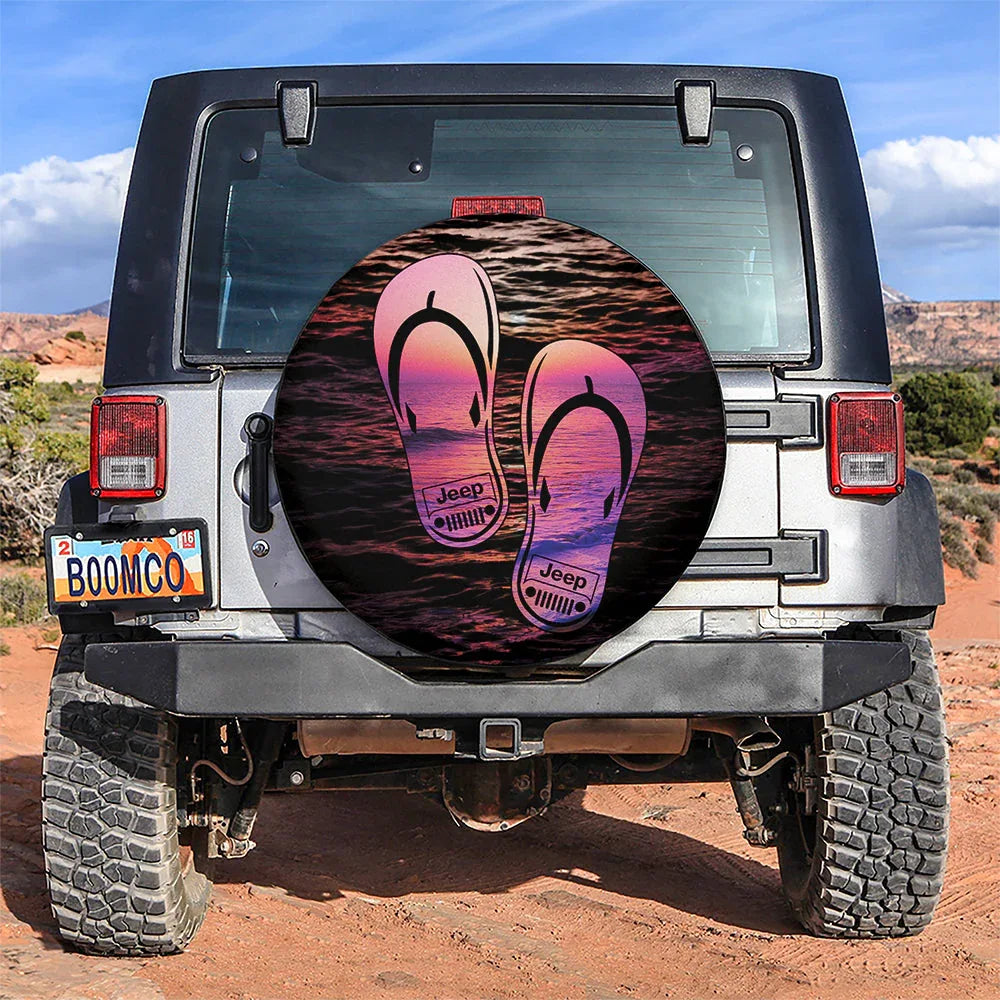 Pink Summer Sea Wave Women Flip Flops Tropical Beach Sunset Sandals Jeep Car Leather Spare Tire Cover - PersonalizedFury