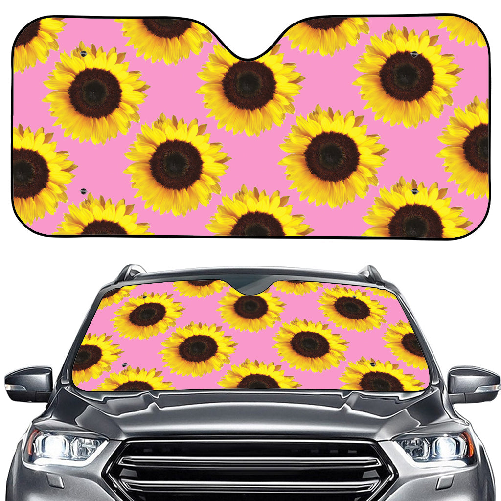 Pink Sunflower Pattern Print Car Windshield Sun Shade