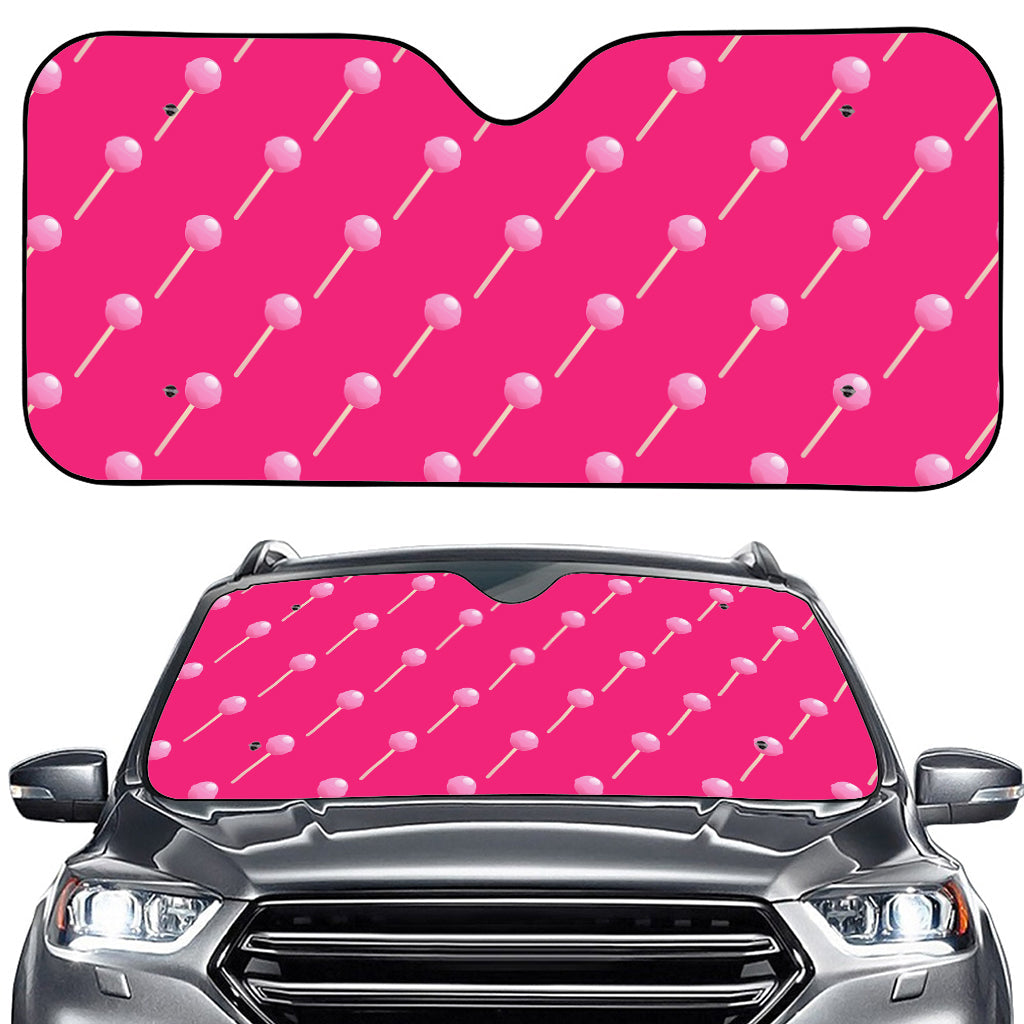 Pink Sweet Lollipop Pattern Print Car Windshield Sun Shade
