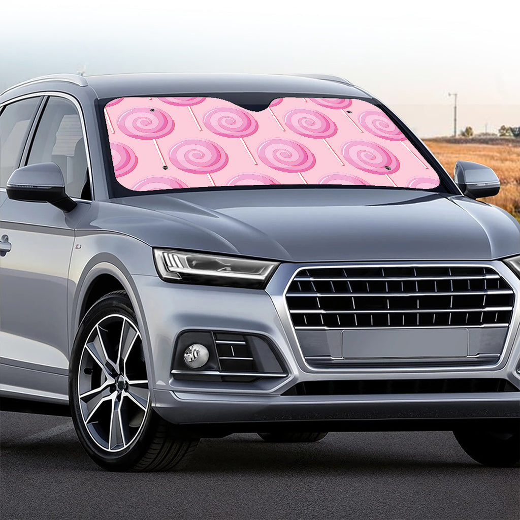 Pink Swirl Lollipop Pattern Print Car Windshield Sun Shade