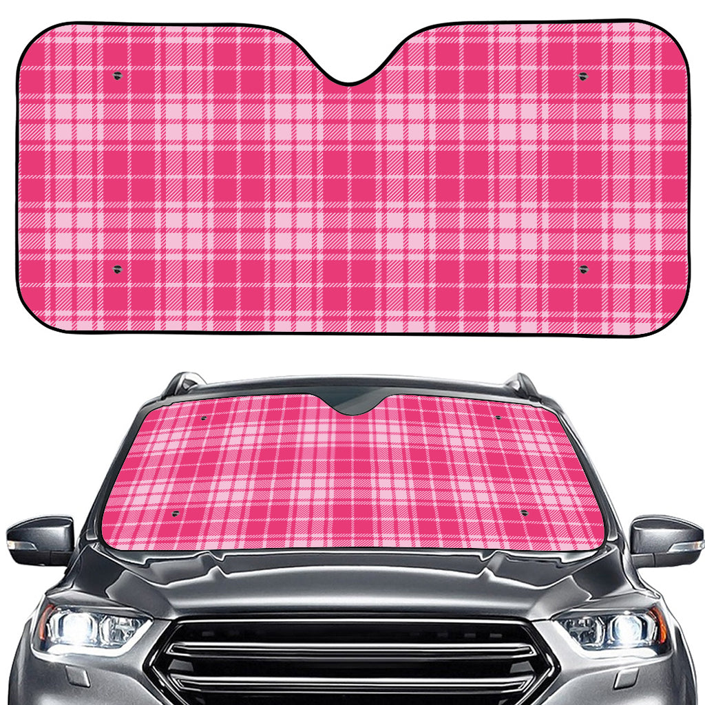 Pink Tartan Pattern Print Car Windshield Sun Shade