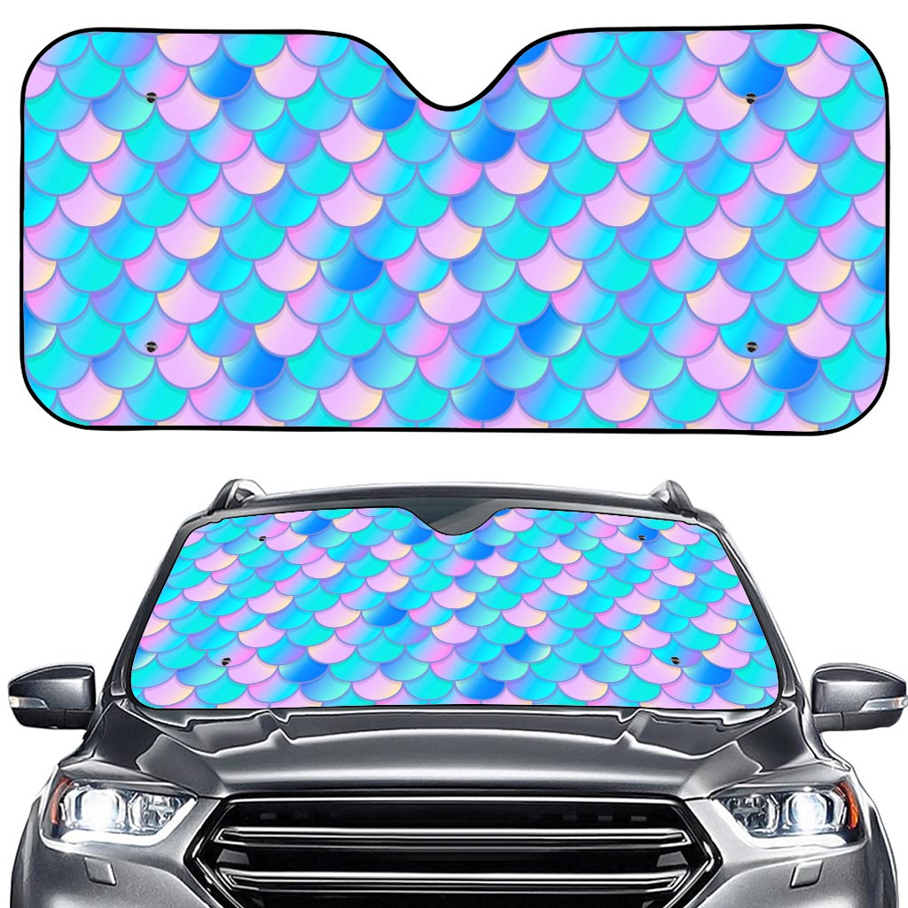 Pink Teal Mermaid Scales Pattern Print Car Windshield Sun Shade