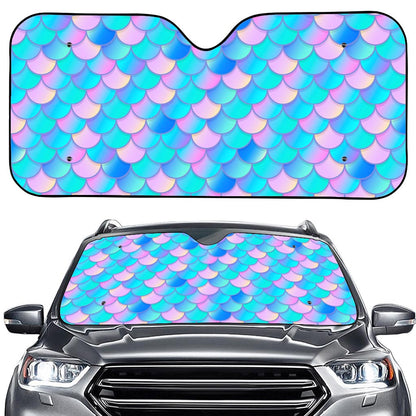 Pink Teal Mermaid Scales Pattern Print Car Windshield Sun Shade