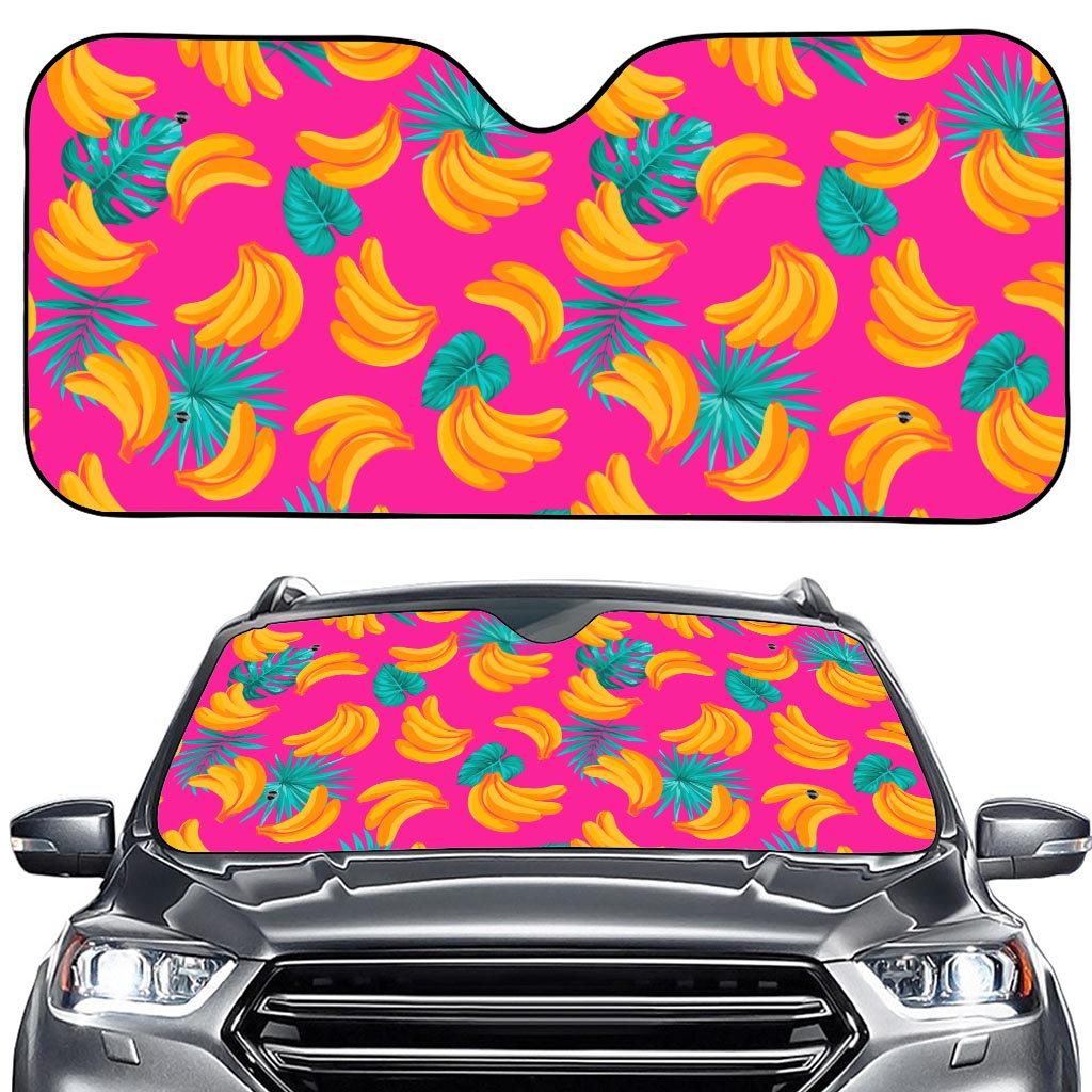 Pink Tropical Banana Pattern Print Car Windshield Sun Shade
