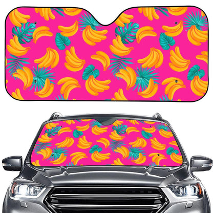 Pink Tropical Banana Pattern Print Car Windshield Sun Shade