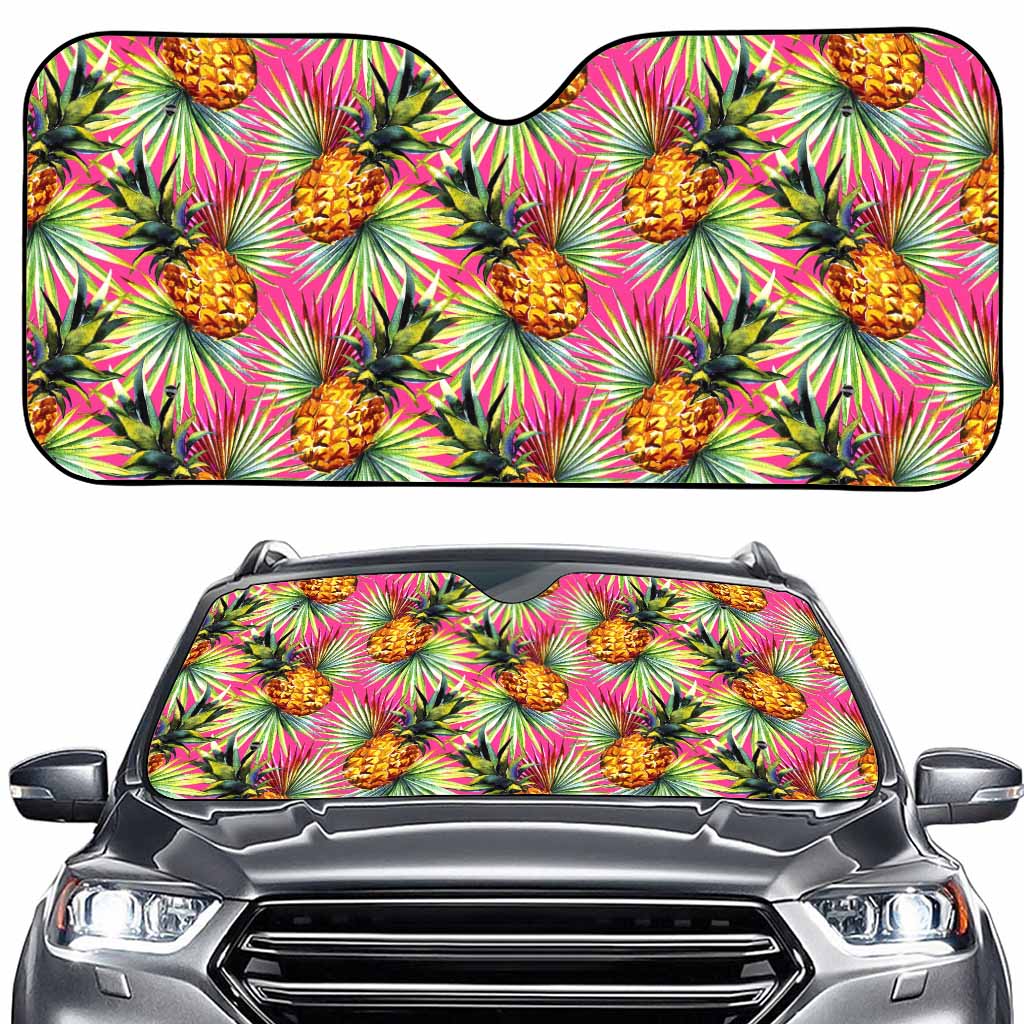 Pink Watercolor Pineapple Pattern Print Car Windshield Sun Shade