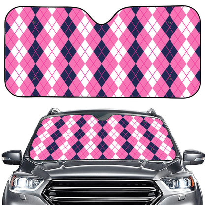 Pink White And Blue Argyle Pattern Print Car Windshield Sun Shade
