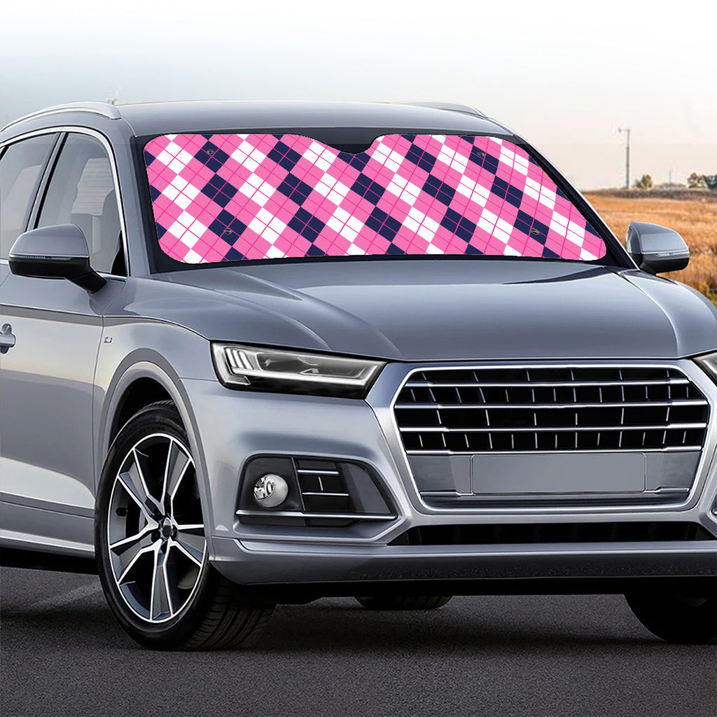 Pink White And Blue Argyle Pattern Print Car Windshield Sun Shade