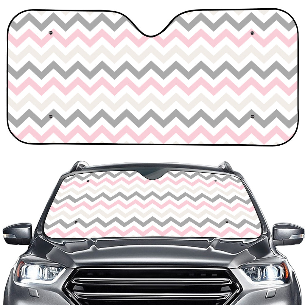 Pink White And Grey Chevron Print Car Windshield Sun Shade