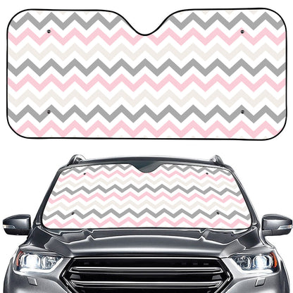 Pink White And Grey Chevron Print Car Windshield Sun Shade