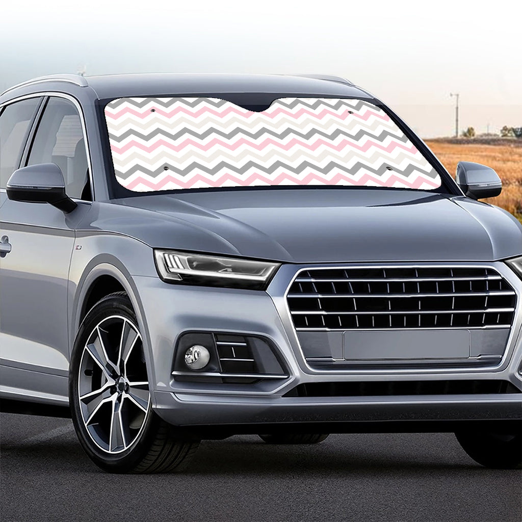 Pink White And Grey Chevron Print Car Windshield Sun Shade