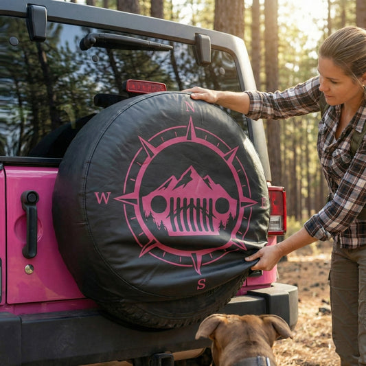 Pink Jeep Compass Grill Leather Spare Tire Cover – Outdoor Jeep Style