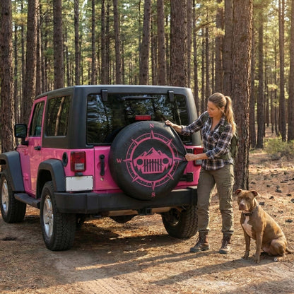 Pink Jeep Compass Grill Leather Spare Tire Cover – Outdoor Jeep Style