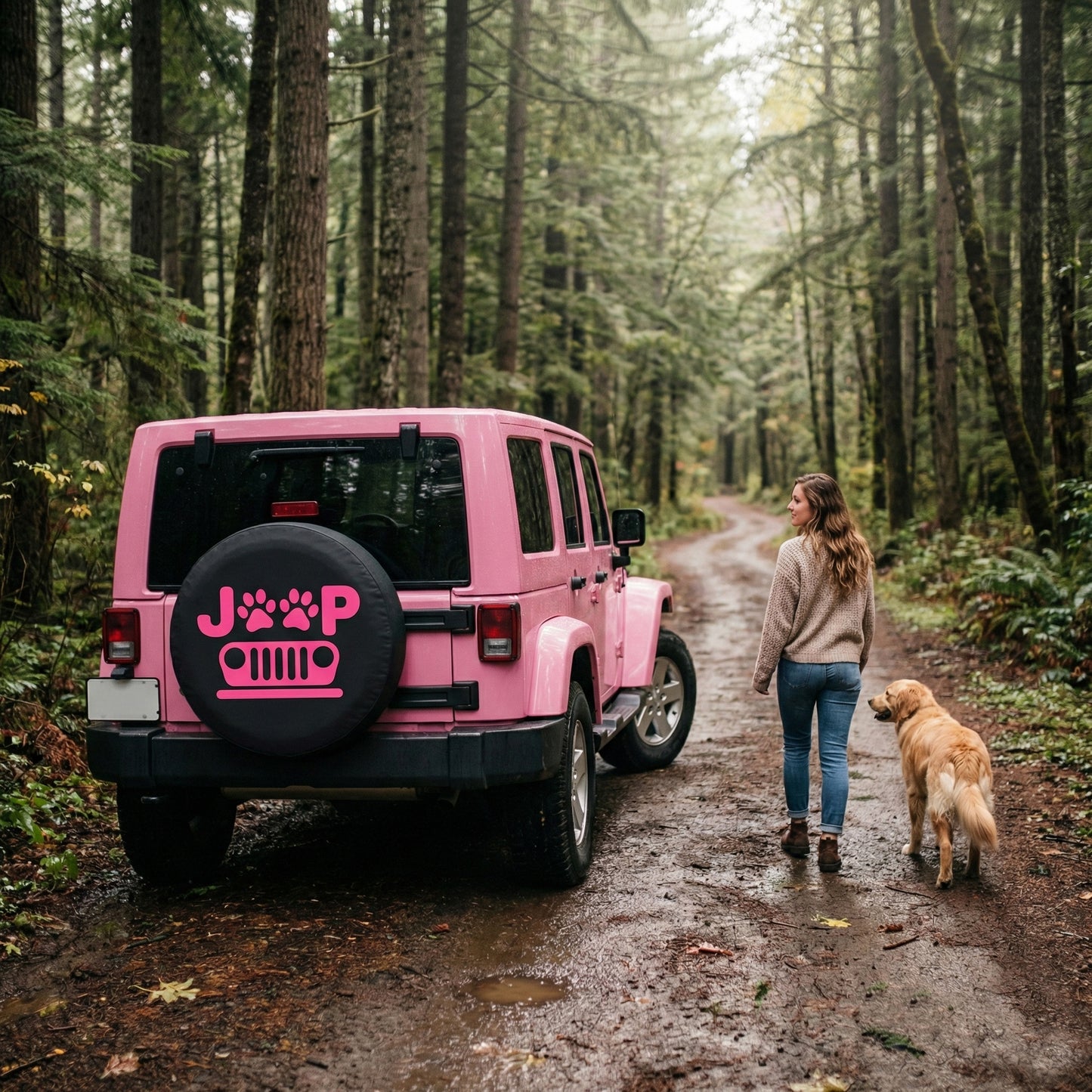 Pink Jeep Spare Tire Cover – Funny Dog Paw Lover Tire Cover