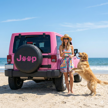 Pink Jeep Side Fender Dog Paws Car Leather Spare Tire Cover