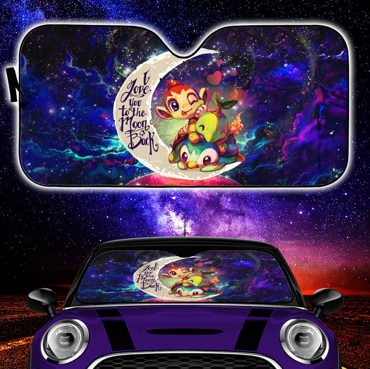 Piplup Turtwig And Chimchar Gen 4 Love You To The Moon Galaxy Car Auto Sunshades