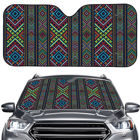 Pixel Ethnic Pattern Print Car Windshield Sun Shade