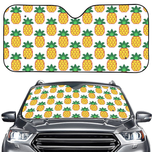 Pixel Pineapple Pattern Print Car Windshield Sun Shade