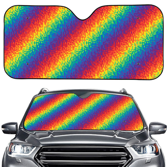 Pixel Rainbow Pattern Print Car Windshield Sun Shade