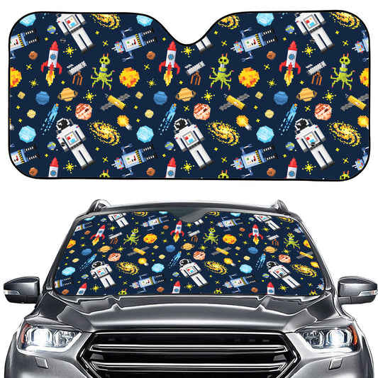 Pixel Space Pattern Print Car Windshield Sun Shade