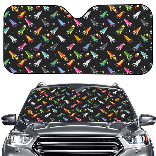 Pixel Spaceships Pattern Print Car Windshield Sun Shade
