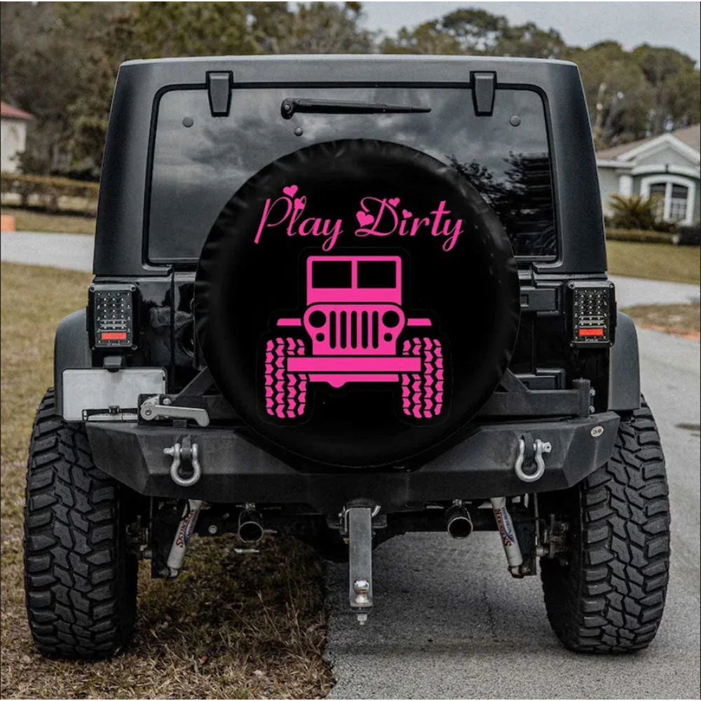 Play Dirty Pink Jeep Car Leather Spare Tire Cover - PersonalizedFury