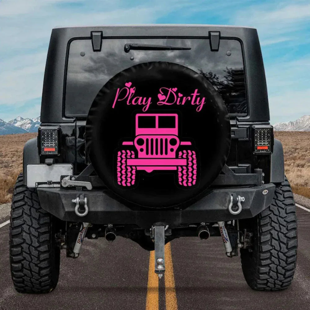 Play Dirty Pink Jeep Car Leather Spare Tire Cover - PersonalizedFury