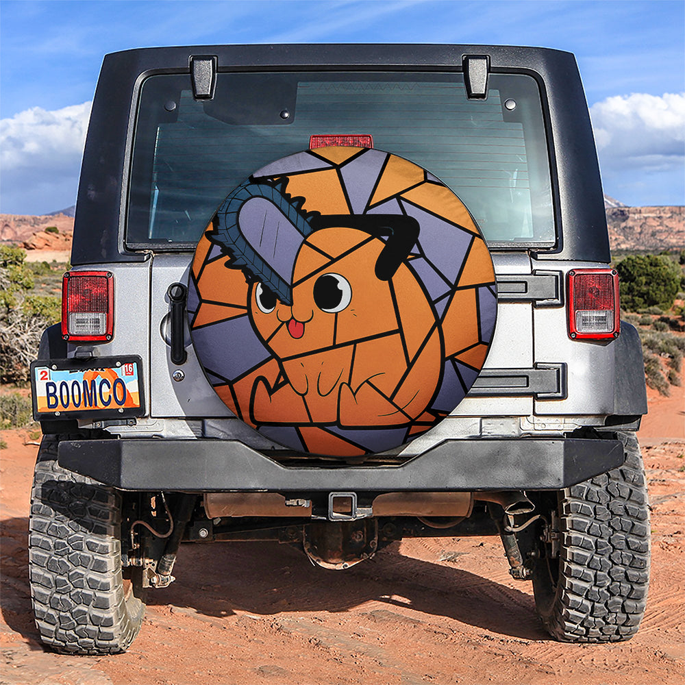 Pochita Chainsaw Man Stained Glass Car Spare Tire Cover
