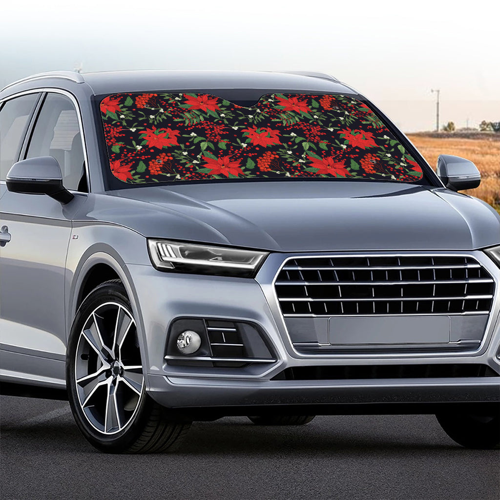 Poinsettia Flower Pattern Print Car Windshield Sun Shade