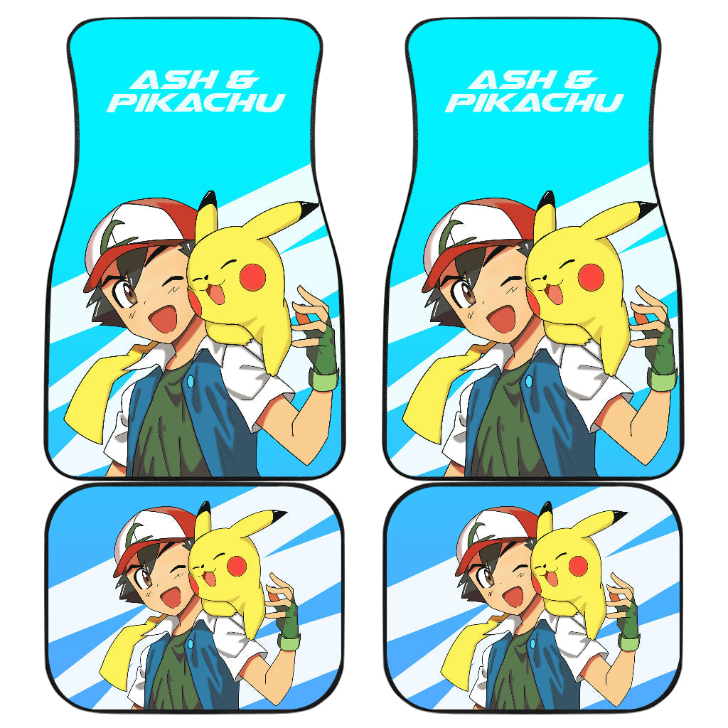 Pokemon Anime Car Floor Mats - Ash Ketchum Satoshi And Cute Pikachu Blue Car Mats Ci110202
