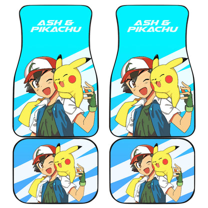 Pokemon Anime Car Floor Mats - Ash Ketchum Satoshi And Cute Pikachu Blue Car Mats Ci110202