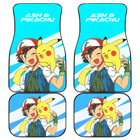 Pokemon Anime Car Floor Mats - Ash Ketchum Satoshi And Cute Pikachu Blue Car Mats Ci110202
